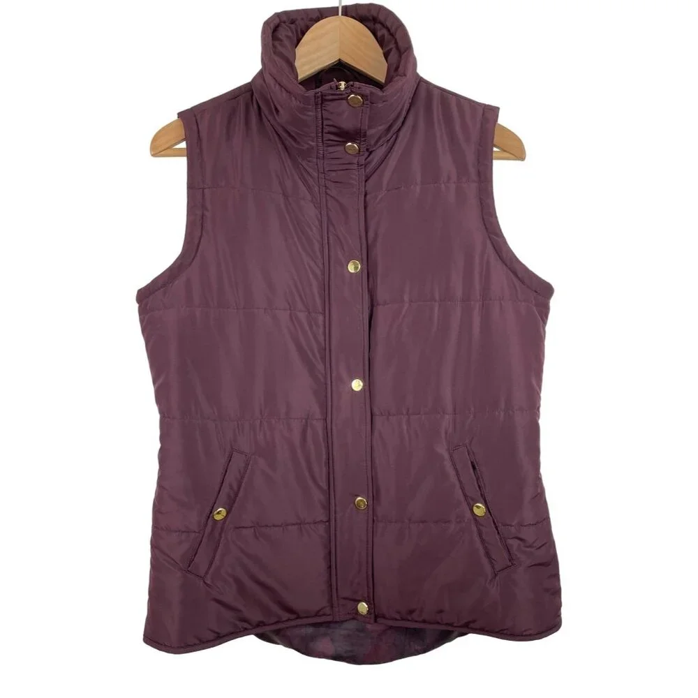 Style & Co Womens Size Medium Burgundy Puffer Vest w/Gold Zipper & Snaps - Picture 3 of 10